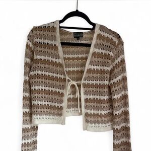 Women's Tan and White Cardigan Sweater